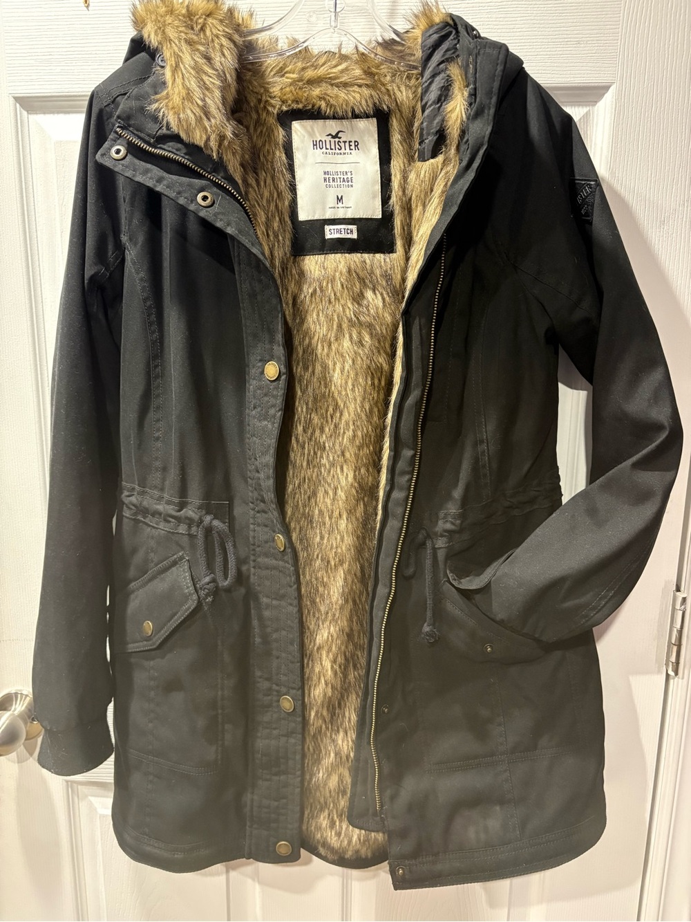 Hollister Black Trench Coat with Faux-Fur Lining